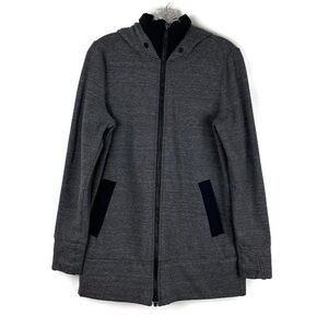 Athleta Fleece Long Sleeve Zip Up Hooded Jacket in Deep Heather Gray / Black